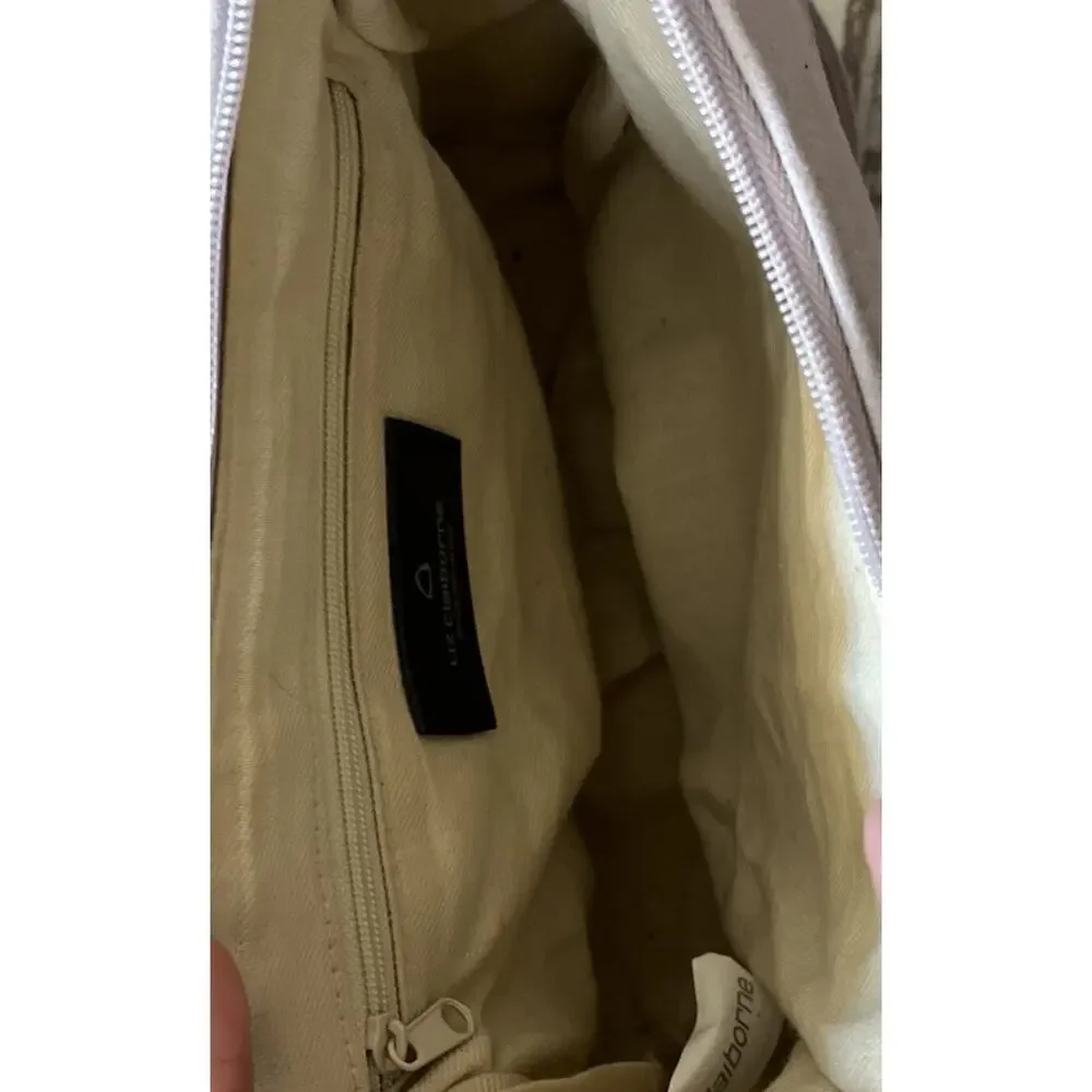 Liz Claiborne Crossbody Purse Taupe Faux Leather Flap Front Shoulder Bag